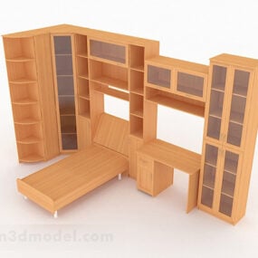 Keltainen kodin puinen seinäkaappi 3d-malli