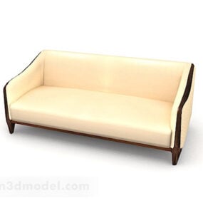 Yellow Minimalist Wooden Double Sofa 3d model