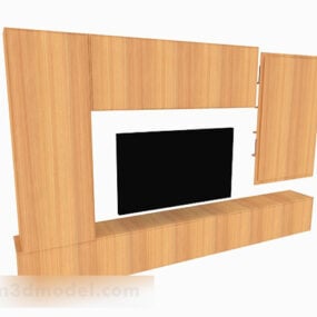 Mueble de televisión de madera minimalista amarillo modelo 3d