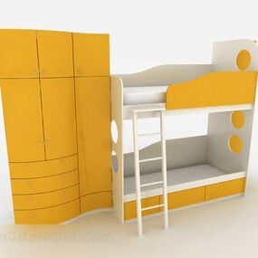 Žlutá minimalistická patrová postel 3D model