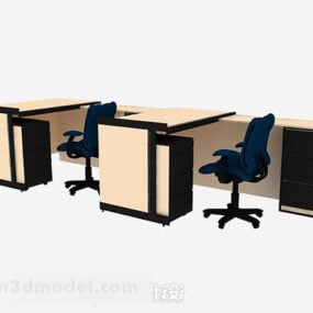 Yellow Office Wooden Chair Table 3d model