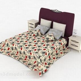 Modelo 3d de diseño de cama doble con patrón amarillo