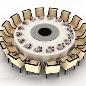 둥근 모양의 식탁과 의자 3d 모델