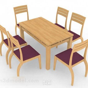 Bàn ghế ăn gỗ màu vàng hiện đại mẫu 3d