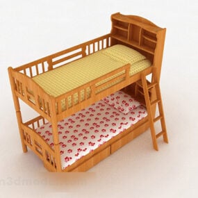3д модель желтой деревянной двухъярусной кровати
