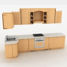 Set di armadi da cucina in legno giallo modello 3d