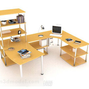 Keltainen puinen kirjoituspöytä ja tuoli V1 3d-malli