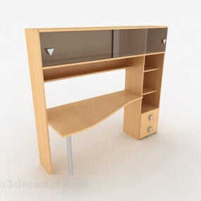 3д модель комбинации желтого деревянного стола и шкафа