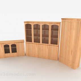 Mô hình 3d kết hợp tủ nhà gỗ màu vàng