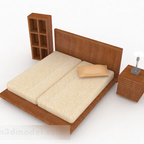 Yellow Wooden Simple Double Bed 3d model