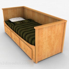 Yellow Wooden Single Bed 3d model