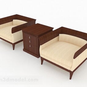 Yellow Wooden Single Sofa Combination 3d model