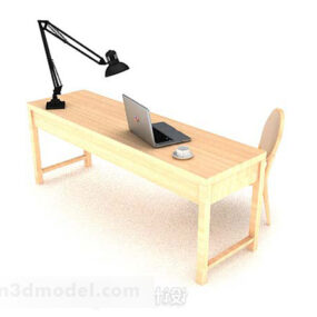 Yellow Wooden Table And Chair 3d model