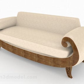 3д модель желтого деревянного двухместного дивана-мебели