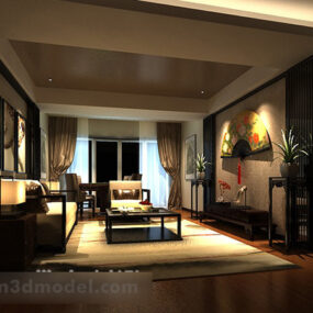 Mô hình 3d nội thất phòng khách Trung Quốc mới
