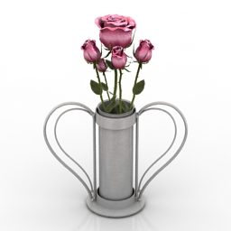 手臂花瓶装饰与玫瑰 3d model