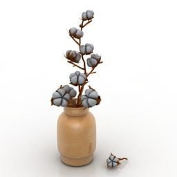 Vase Cotton With Plant 3d model