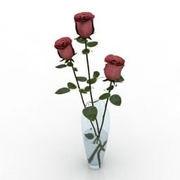 玻璃花瓶玫瑰3d模型