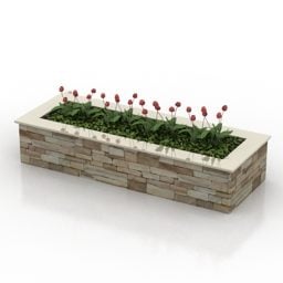 Model 3D kamiennej donicy z kwiatami