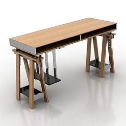 Wooden Work Desk 3d model