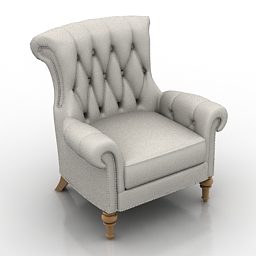 High Back White Leather Armchair 3d model