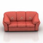 Sofa 3 Seats Red Leather