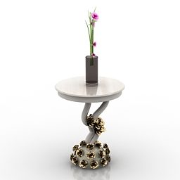 Meja Bulat Kayu Dengan Pot Bunga Model 3d