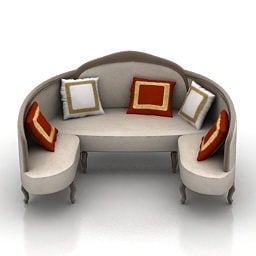 Sofa Antik Bentuk U Dengan Bantal model 3d