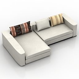 Sectional Sofa White Fabric 3d model