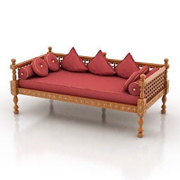 Sofá asiático de tela de madera modelo 3d