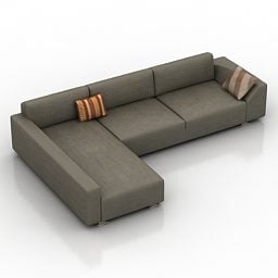 Grey Fabric Sectional Sofa 3d model