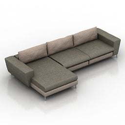 Sofa Sudut Model 3d Kain Abu-abu