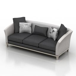 2 Seats Sofa Black White Fabric 3d model