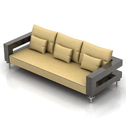 Sofa 3 Seats Yellow Fabric 3d model