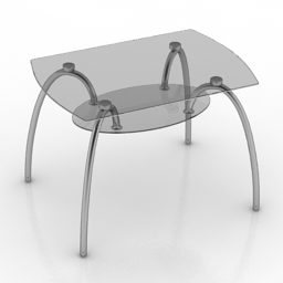 3D model skleněného stolu se zakřivenými kovovými nohami