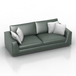 Modern Grey Leather Sofa With Pillows 3d model