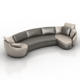 Curved Grey Leather Sofa 3d model