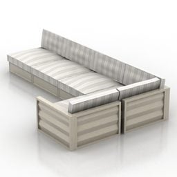 Sofa Sudut Dengan Rangka Kayu model 3d