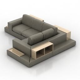 木製棚付きコーナーソファ結合3Dモデル