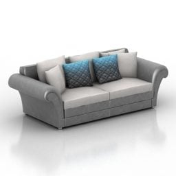 Серый диван с фиолетовыми подушками