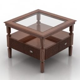 Square Wood Glass Table 3d model