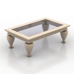 Glass Coffee Table Wooden Frame 3d model