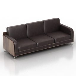 أريكة جلدية سوداء 3 مقاعد موديل 3D