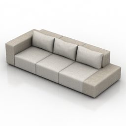 Beige Leather Sofa 3 Seaters 3d model