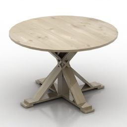 Round Wood Table X Legs 3d model