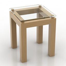 طاولة زجاجية مربعة بإطار خشبي نموذج ثلاثي الأبعاد