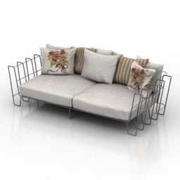 Sofá con estructura de metal y almohadas modelo 3d