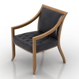 Elegant Wood Armchair Black Leather 3d model