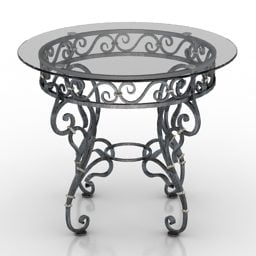 Modelo 3d de mesa redonda de vidro clássica de ferro