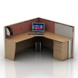 3д модель углового рабочего стола для офисной мебели